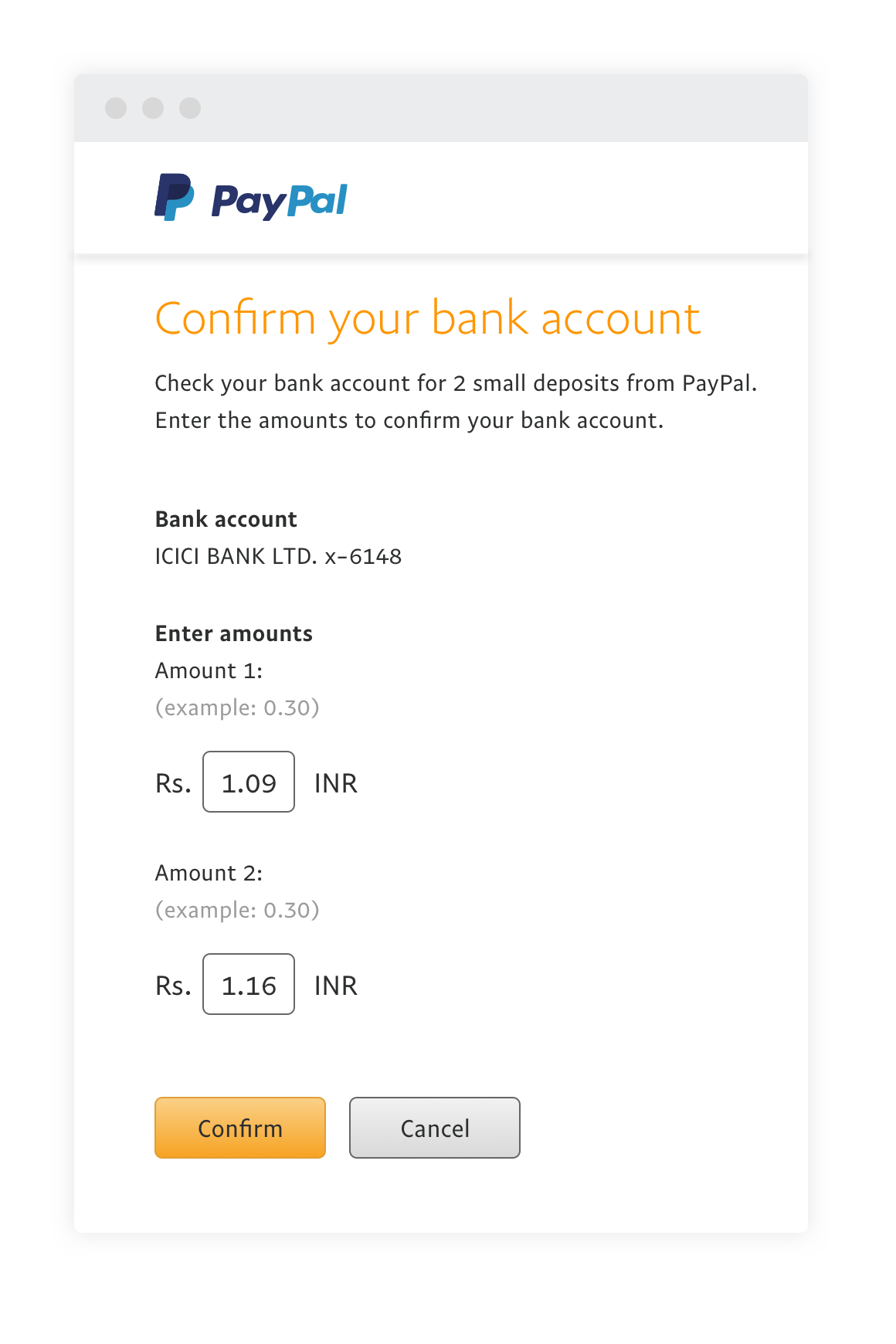 paypal bank account link time