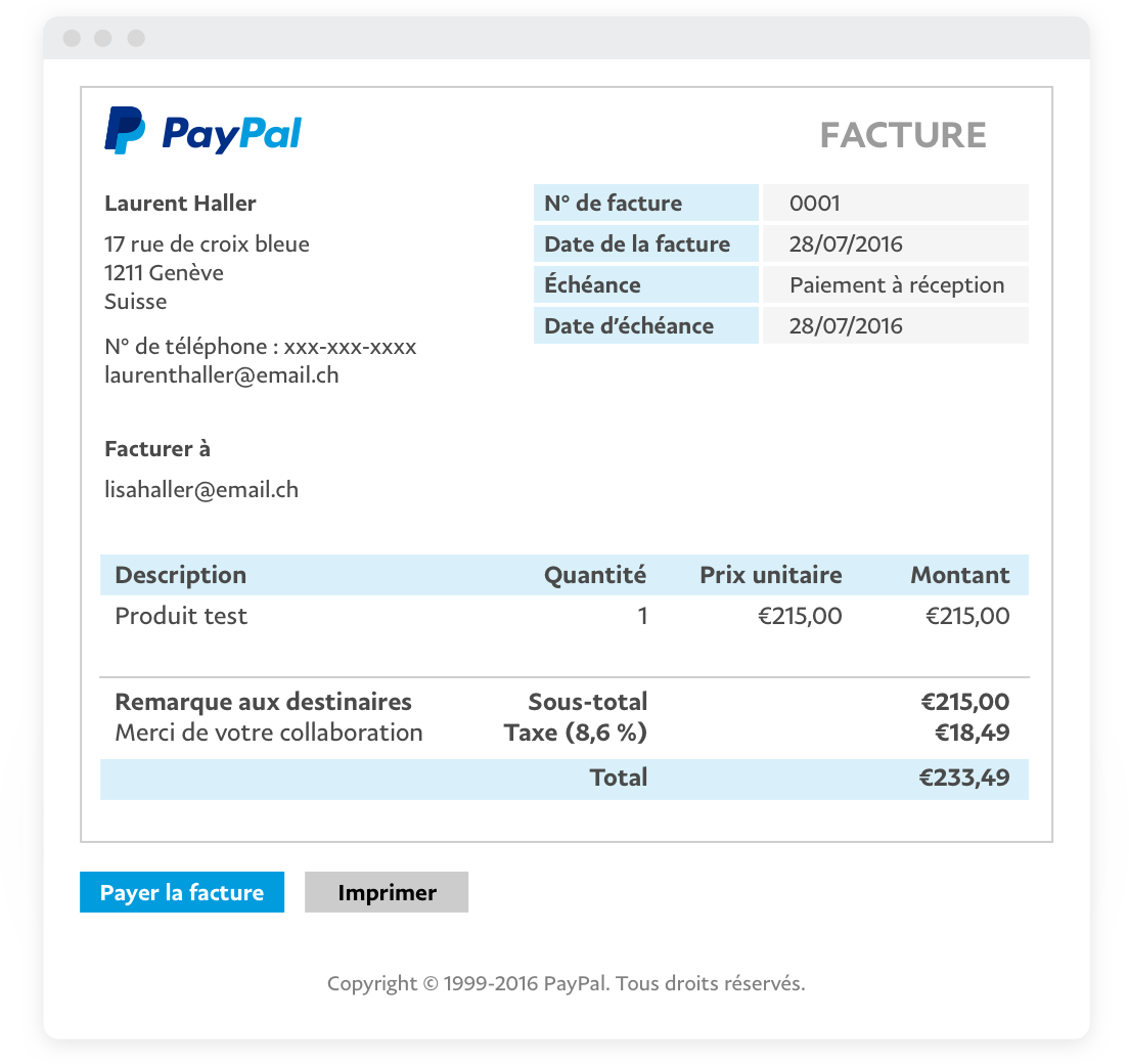 envoyer une facture paypal 