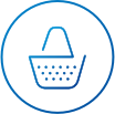 A blue shopping basket icon on a black background.