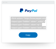 A screen showing a PayPal page with code that can be copied and pasted onto an ecommerce website.