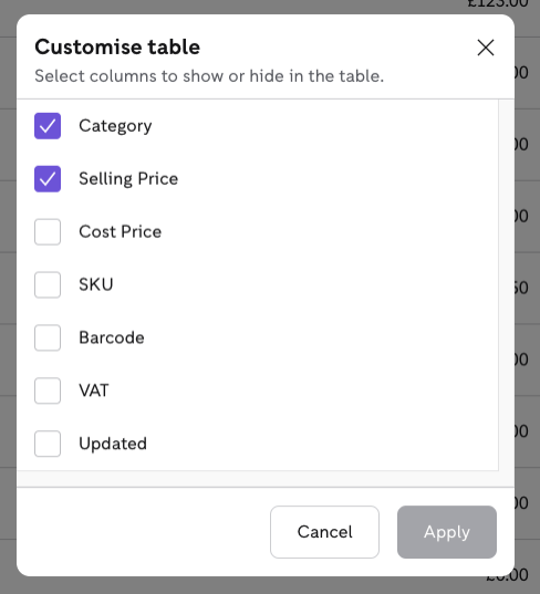 customise a table