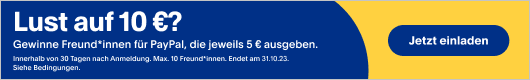 Lust auf 10 €? Gewinne Freund*innen für PayPal, die jeweils 5 € ausgeben. Innerhalb von 30 Tagen nach Anmeldung. Max. 10 Freund*innen. Endet am 31.10.23. Siehe Bedingungen. Jetzt einladen