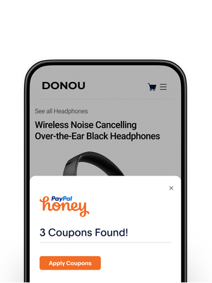 Mobile screen of 3 PayPal Honey coupons found for a pair of noise cancelling headphones