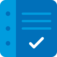 An icon of a blue dashboard with a white check mark represents a completed account sign up