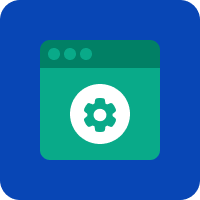 An icon of a web browser window with a 'settings' cogwheel icon in the center