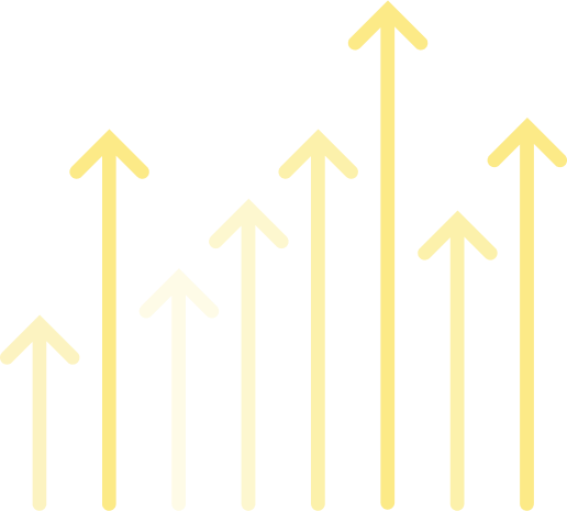 Flera linjer med pilar som pekar uppåt från vänster till höger och representerar affärstillväxt
