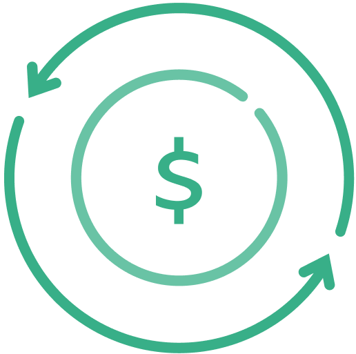 El símbolo de dólar y las líneas con flechas representan el movimiento de fondos