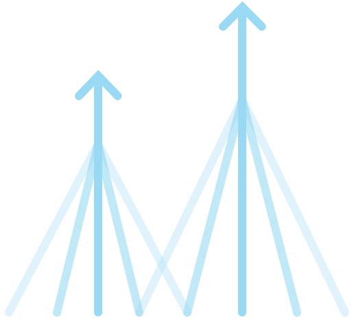 Varios grupos de líneas se unen en una sola línea con una flecha apuntando hacia arriba para representar cómo varias líneas de trabajo pueden optimizarse para una mayor eficiencia