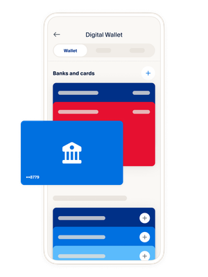 Credit and debit cards on a mobile phone, showing the different ways you can load your digital wallet