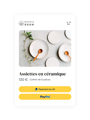 Assiettes en céramique, une tuile montrant des assiettes en céramique sur l'écran de paiement PayPal