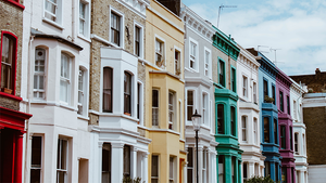 A row of buildings with windows