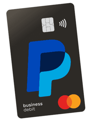 Matte black PayPal Business debit card with blue PayPal logo, silver chip, and red and orange Mastercard logo