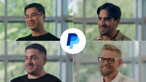 Four images of men and PayPal logo in the middle