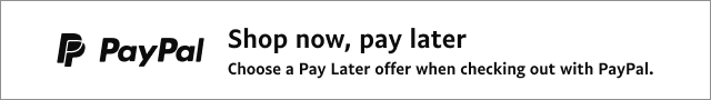 A white banner with a blue PayPal logo that reads, Shop now, pay later. Choose a Pay Later offer when checking out with PayPal.