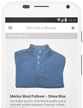 A screenshot of an ecommerce store named Mitchell & Murray on a smartphone.