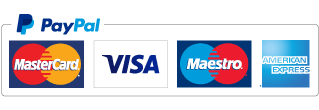 PayPal logo with Mastercard, Visa, Maestro and American Express logos underneath.